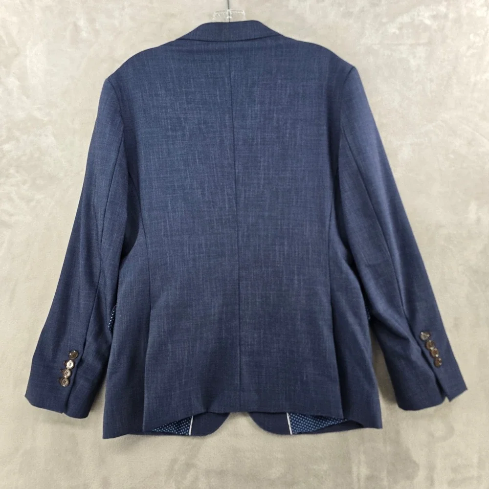 State and Liberty Blazer Mens 38S Blue Two Button Polka Dot Stretch Sport Coat